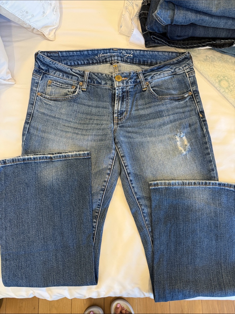 American Eagle Outfitters Medium Blue Bootcut Jeans with Light Distressing
